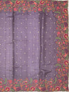 Muted Mauve Tussore Silk Saree with Scalloped Floral Embroidery & Woven Accents