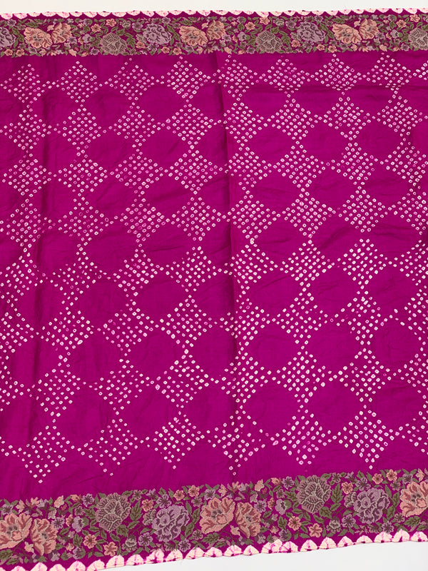 Tussore Silk Bandhani Saree Rani-Pink In Colour