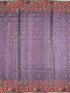 Muted Mauve Tussore Silk Saree with Scalloped Floral Embroidery & Woven Accents