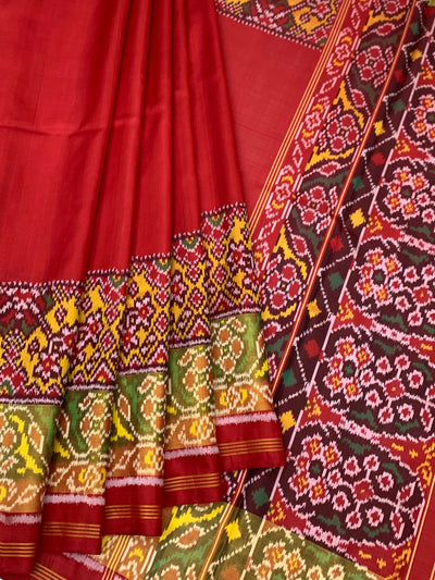 Striking Crimson Red Rajkot Patola Silk Saree