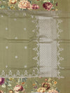 Sage Green Tussore Saree with Silver Weave with Floral Border