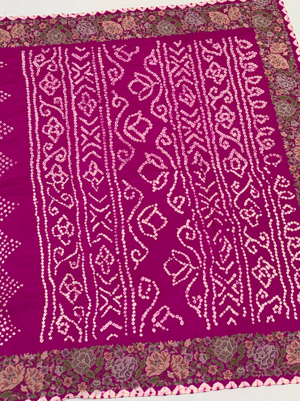 Tussore Silk Bandhani Saree Rani-Pink In Colour