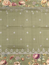 Sage Green Tussore Saree with Silver Weave with Floral Border