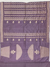 Muted Mauve Tussore Silk Saree with Scalloped Floral Embroidery & Woven Accents