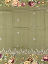 Sage Green Tussore Saree with Silver Weave with Floral Border