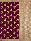 Deep Wine Mashru Silk Saree with Floral Motifs & Gold Zari Jaal Pallu