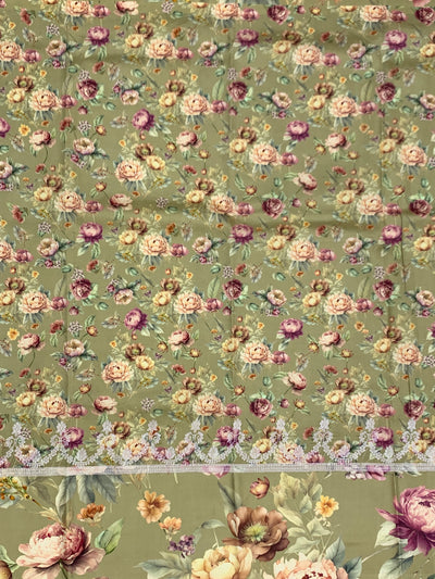 Sage Green Tussore Saree with Silver Weave with Floral Border