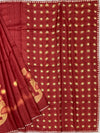 Deep Brick Red Tussore Silk Saree with Embroidered Circular Bootis