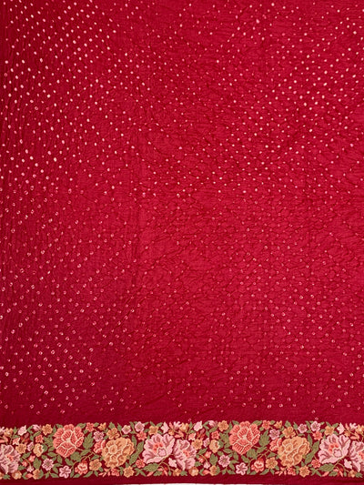 Tussore Silk Bandhani Saree Brick-Red In Colour