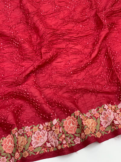 Tussore Silk Bandhani Saree Brick-Red In Colour
