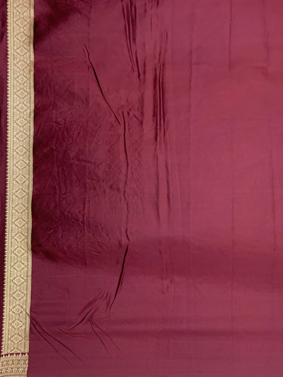 Deep Wine Mashru Silk Saree with Floral Motifs & Gold Zari Jaal Pallu