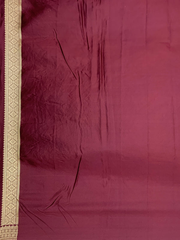 Deep Wine Mashru Silk Saree with Floral Motifs & Gold Zari Jaal Pallu