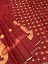 Deep Brick Red Tussore Silk Saree with Embroidered Circular Bootis