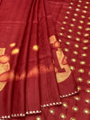 Deep Brick Red Tussore Silk Saree with Embroidered Circular Bootis