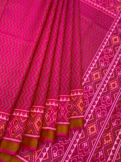 Vibrant Hot Pink Chevron Rajkot Patola Silk Saree