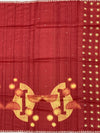 Deep Brick Red Tussore Silk Saree with Embroidered Circular Bootis
