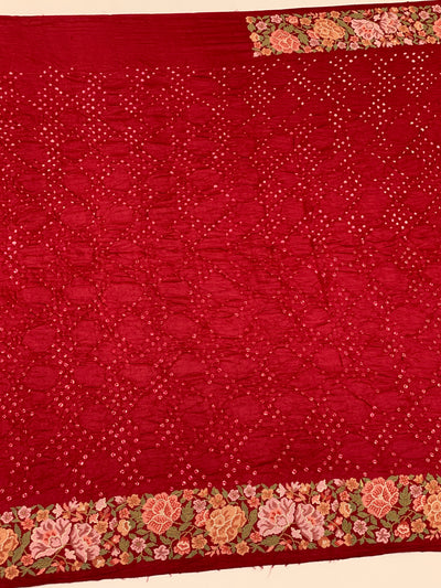 Tussore Silk Bandhani Saree Brick-Red In Colour