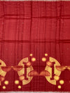 Deep Brick Red Tussore Silk Saree with Embroidered Circular Bootis