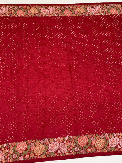 Tussore Silk Bandhani Saree Brick-Red In Colour