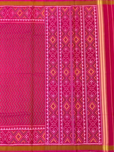 Vibrant Hot Pink Chevron Rajkot Patola Silk Saree