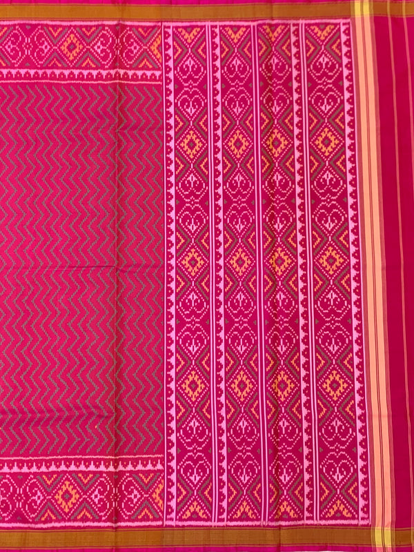 Vibrant Hot Pink Chevron Rajkot Patola Silk Saree