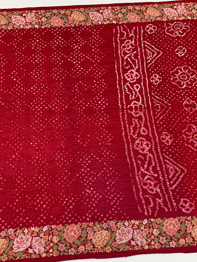 Tussore Silk Bandhani Saree Brick-Red In Colour