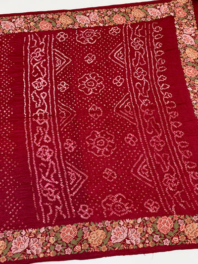 Tussore Silk Bandhani Saree Brick-Red In Colour