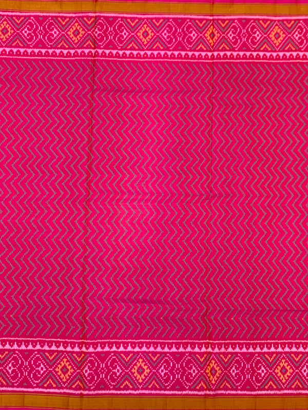 Vibrant Hot Pink Chevron Rajkot Patola Silk Saree
