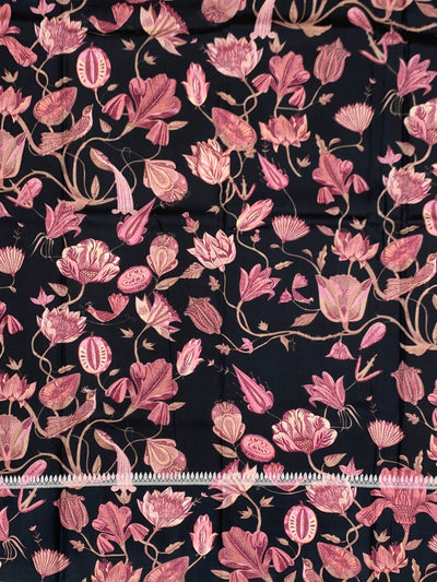 Midnight Bloom Black Tussore Saree with Pink Floral Border