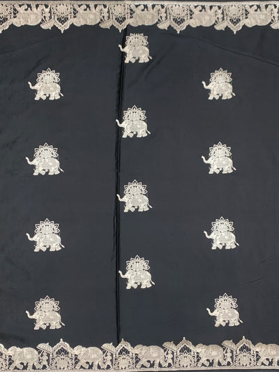 Midnight Black Mashru Silk Saree with Royal Elephant Zari Weave