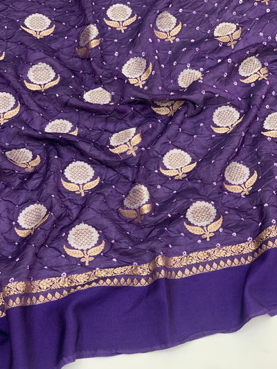 Chanderi Silk Bandhani Saree Violet In Colour