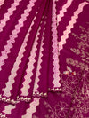 Rich Magenta Tussore Silk Saree with Wavy Stripes, Floral Embroidery & Matching Blouse