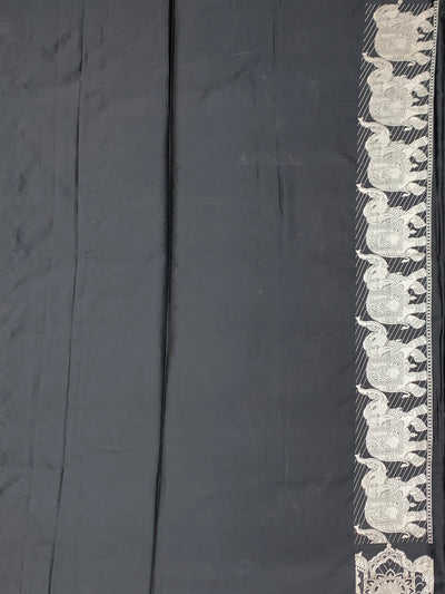 Midnight Black Mashru Silk Saree with Royal Elephant Zari Weave