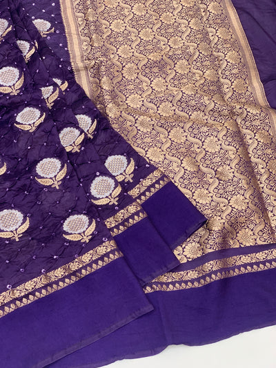 Chanderi Silk Bandhani Saree Violet In Colour
