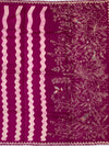 Rich Magenta Tussore Silk Saree with Wavy Stripes, Floral Embroidery & Matching Blouse