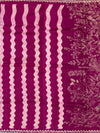 Rich Magenta Tussore Silk Saree with Wavy Stripes, Floral Embroidery & Matching Blouse