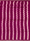 Rich Magenta Tussore Silk Saree with Wavy Stripes, Floral Embroidery & Matching Blouse