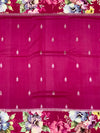 Magenta Tussore Saree with Floral Printed Border & Zari Pallu