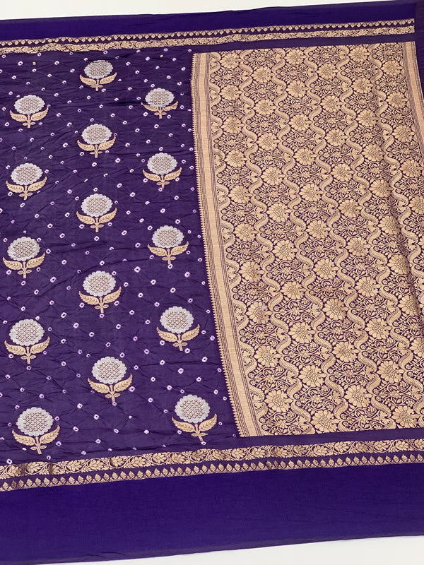 Chanderi Silk Bandhani Saree Violet In Colour