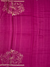 Rich Magenta Tussore Silk Saree with Wavy Stripes, Floral Embroidery & Matching Blouse