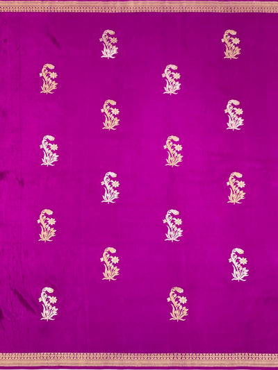Radiant Magenta Mashru Silk Saree with Floral Buttas & Geometric Pallu