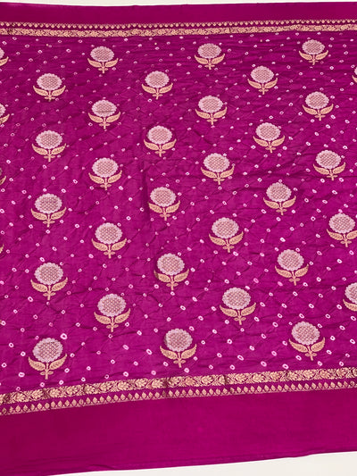 Chanderi Silk Bandhani Saree Purple In Colour