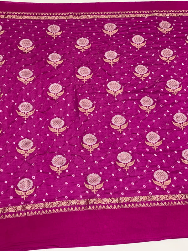 Chanderi Silk Bandhani Saree Purple In Colour