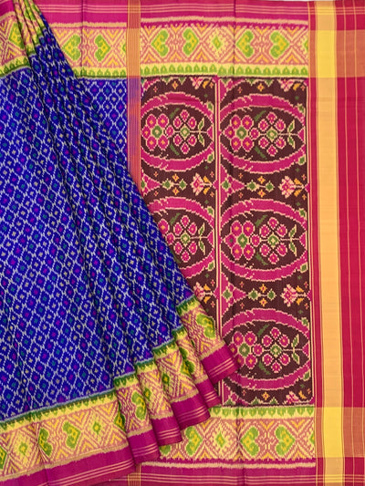 Royal Blue & Maroon Rajkot Patola Silk Saree with Chhabdi Bhat