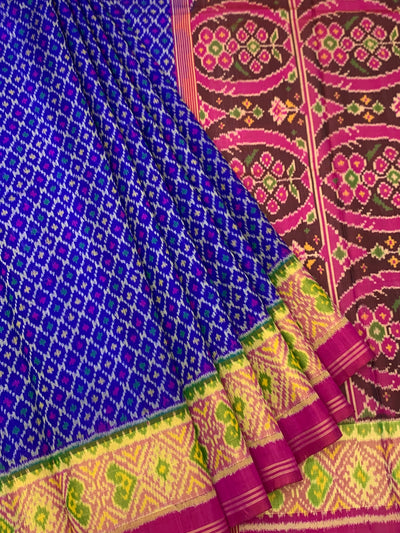 Royal Blue & Maroon Rajkot Patola Silk Saree with Chhabdi Bhat