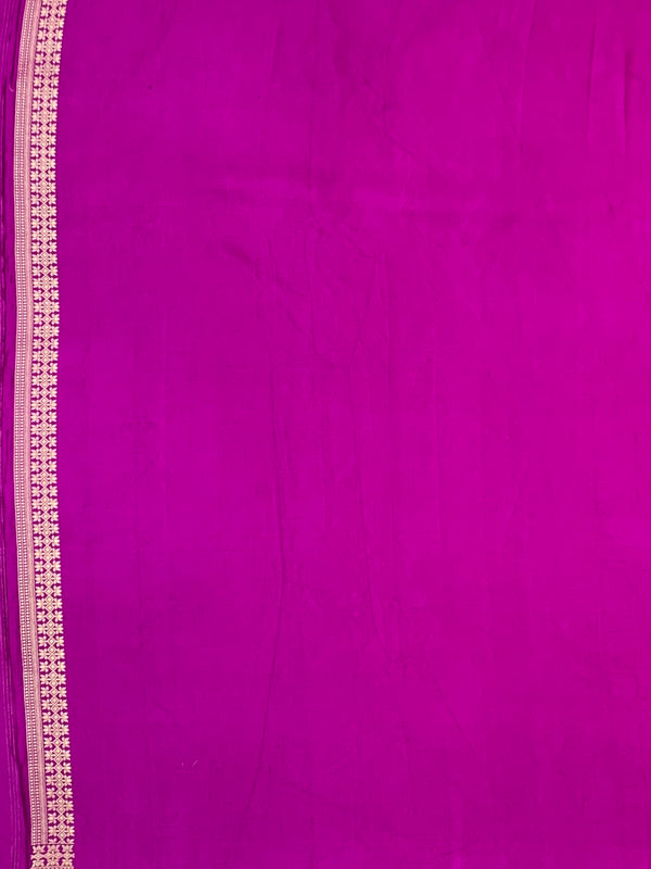 Radiant Magenta Mashru Silk Saree with Floral Buttas & Geometric Pallu