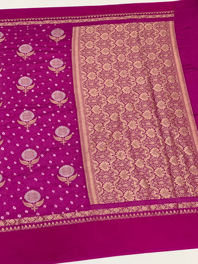 Chanderi Silk Bandhani Saree Purple In Colour