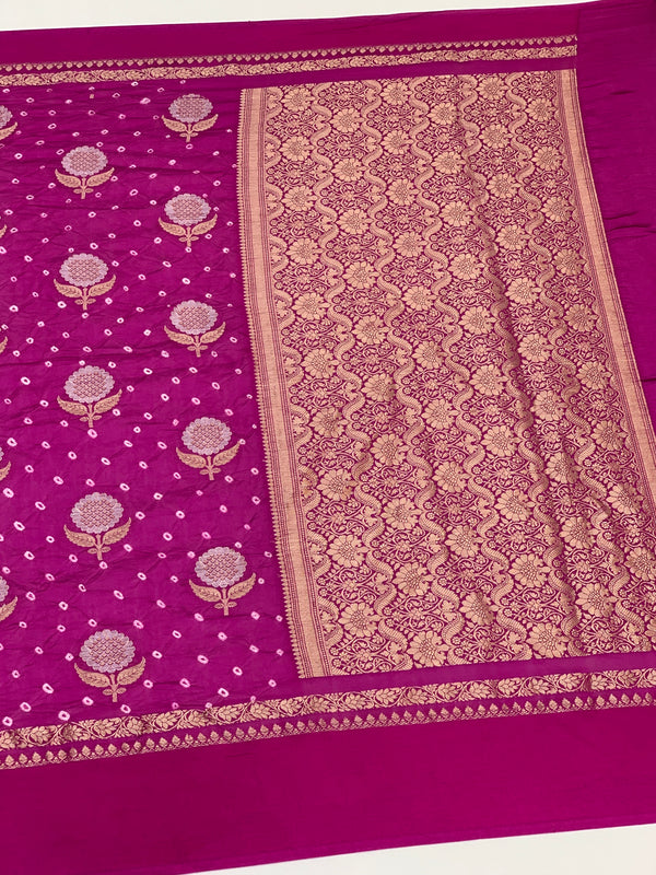 Chanderi Silk Bandhani Saree Purple In Colour