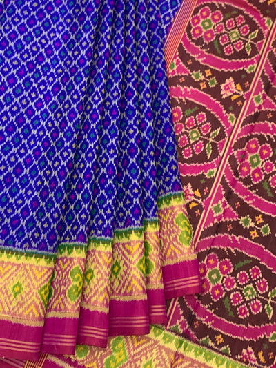 Royal Blue & Maroon Rajkot Patola Silk Saree with Chhabdi Bhat