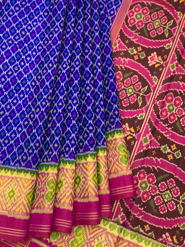 Royal Blue & Maroon Rajkot Patola Silk Saree with Chhabdi Bhat
